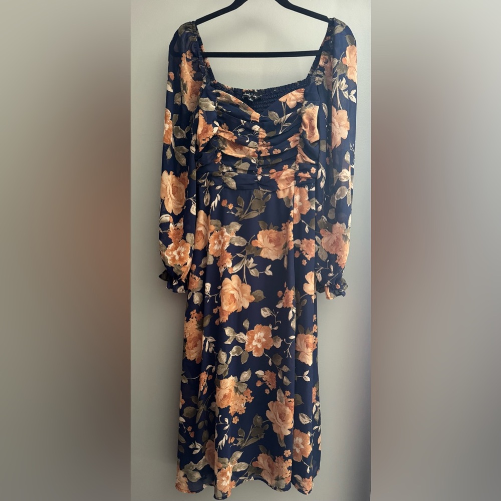 Lovely Day Floral Long Sleeve Dress in blue and Florals